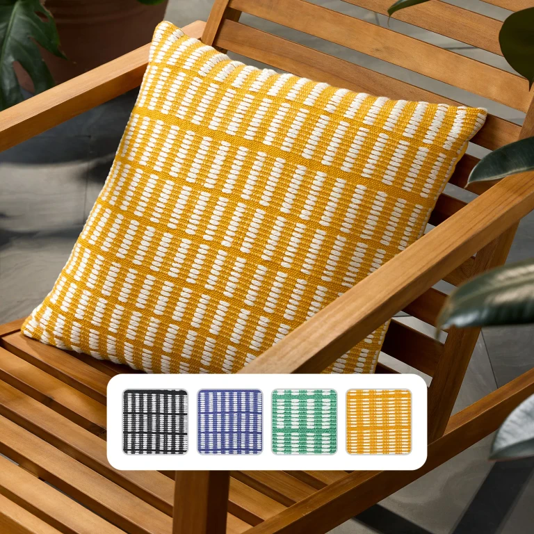 Alara Textured Geo Stripe Indoor/Outdoor Decorative Pillow:- Yellow/Ivory, 20' x 20'