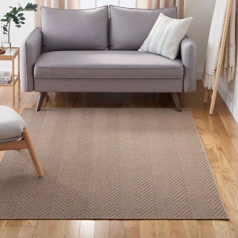 Pax Herringbone Textured Machine Washable Area Rug:- 5'11'x9', Brown, Rectangle