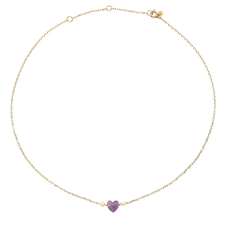 Romantic Necklace Gold Plated With Amethyst Heart Candy Tj3598