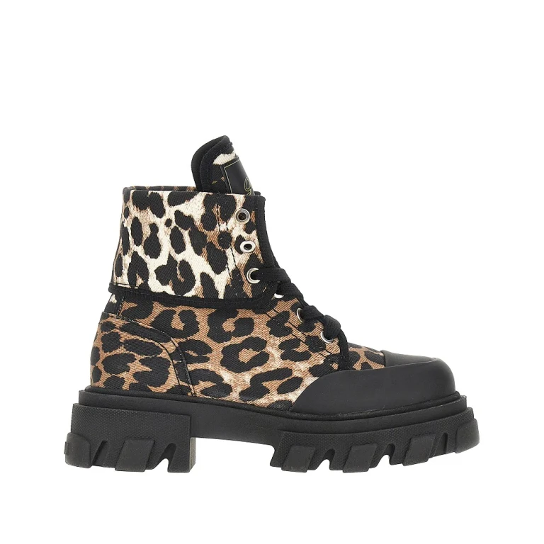 Leopard-printed denim boots Woman 36