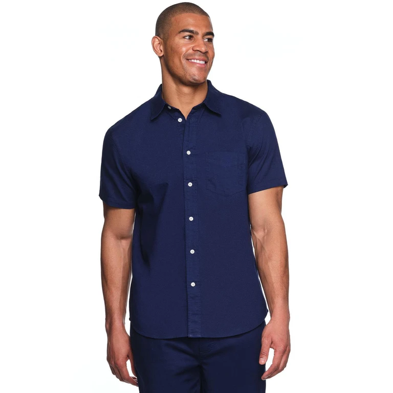 Linen Button Up - Navy XXL:- Navy, XXL