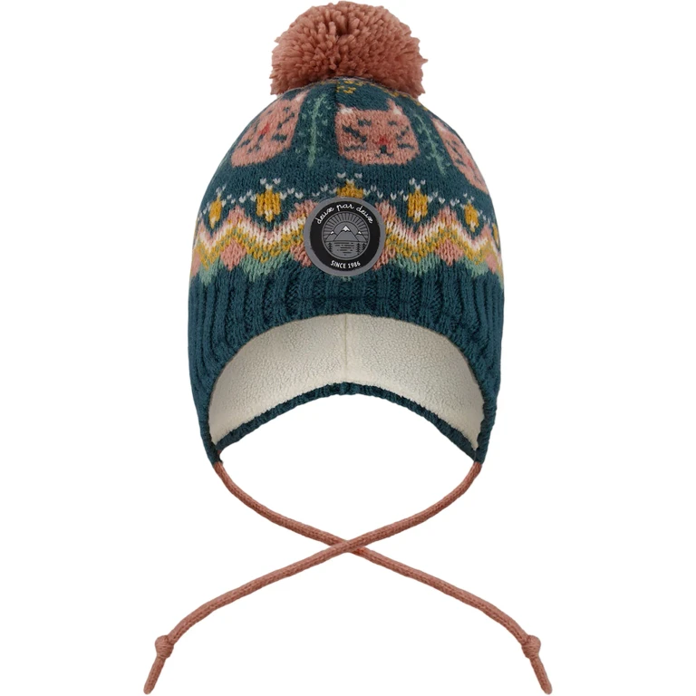 Green-Pink Lined Peruvian Knit Pompom Hat - Baby Girl