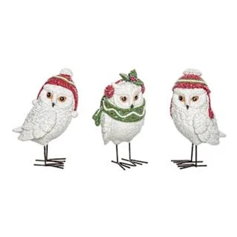 Winter Owl Figurine Set of 3 Resin Christmas Home Decorations for Festive Decor