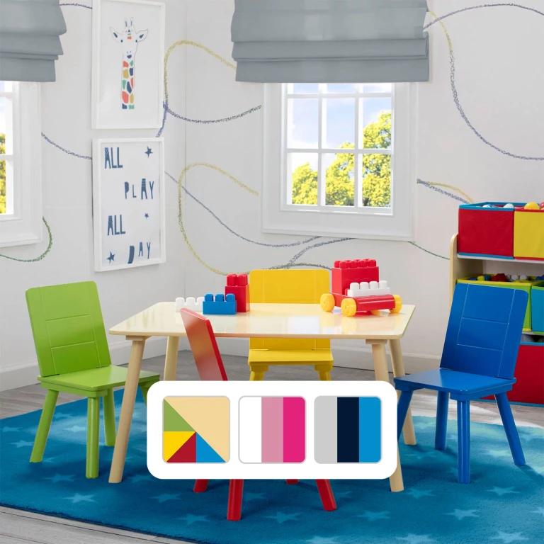Kids Table and Chair Set (4 Chairs Included), Natural/Primary:- Natural/Primary