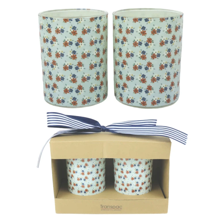 Glass Juice Cups Floral Set of 2 Wood Multicolored for Spring Serving and Entertaining