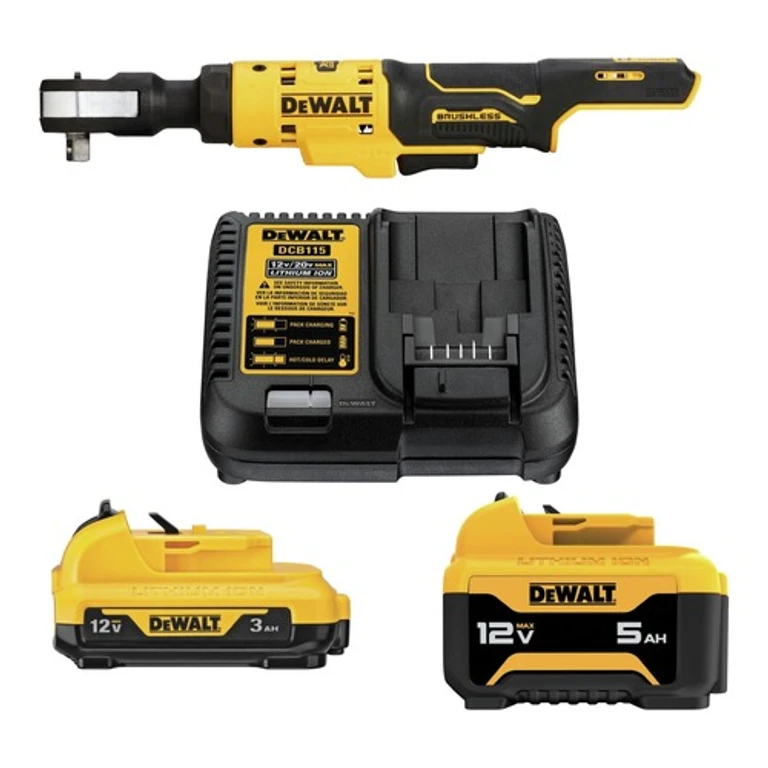 12V MAX XTREME Brushless 3/8 in. Cordless Ratchet with 2-Piece Lithium-Ion Batteries and Charger Starter Kit Bundle (3 Ah/5 Ah)
