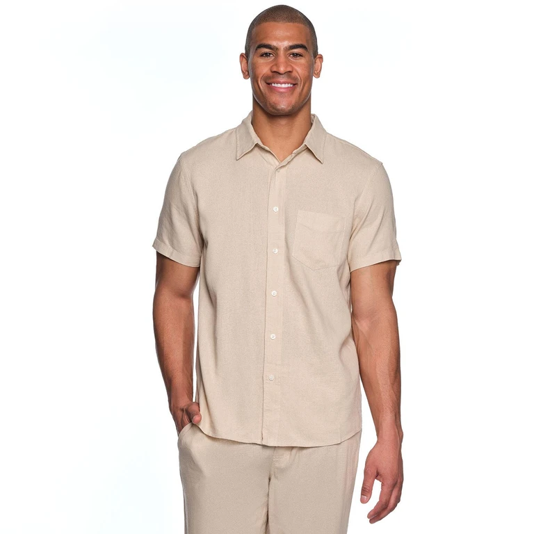 Linen Button Up - Khaki XS:- Khaki, XS