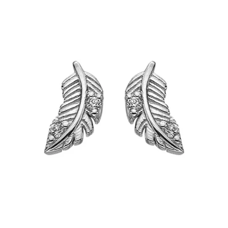 Feather Silver Earrings with Cubic Zirconia Silver Whisper Swe008