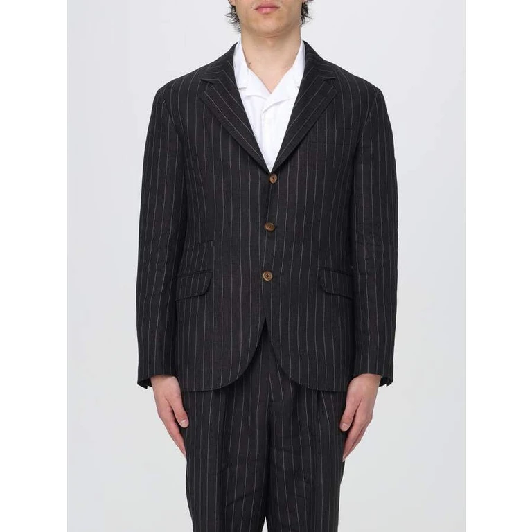 Black Linen Pinstripe Blazer