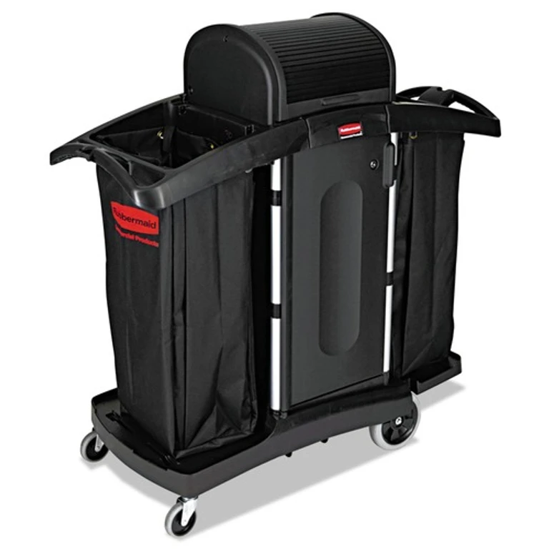High-Security 2-Shelf Housekeeping Cart - Black/Silver