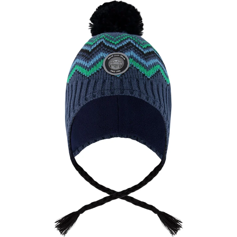 Blue-Green Lined Peruvian Knit Pompom Hat - Little Boy