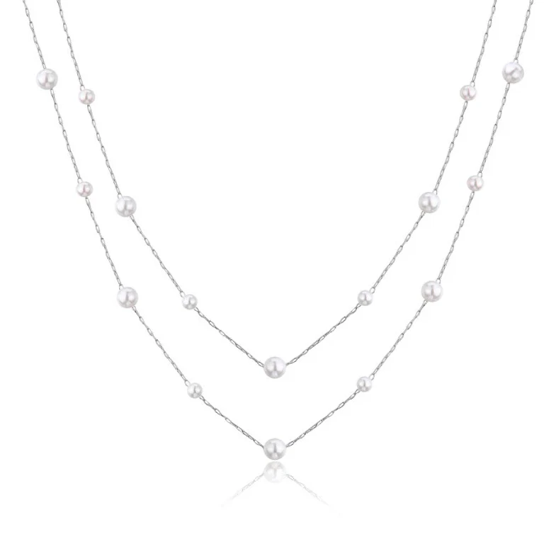 Double Pearl Necklace in Stainless Steel Wisdom Swi09