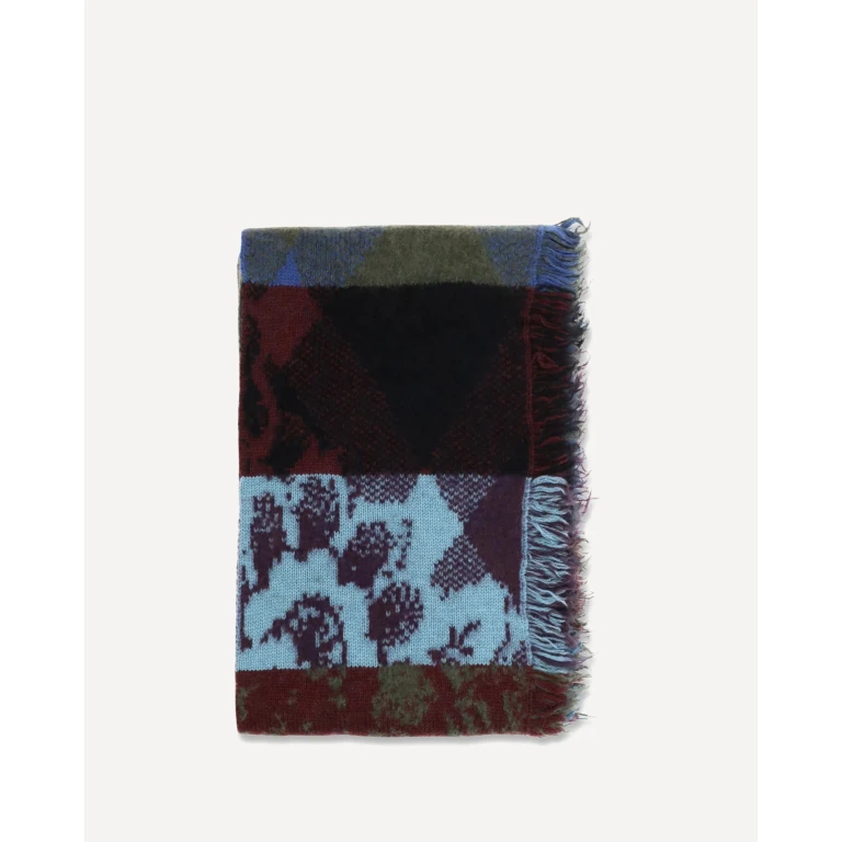 DRIES VAN NOTEN Wool and Alpaca Blend Scarf with Patchwork Design and Fringed Hem (2620222094740401)