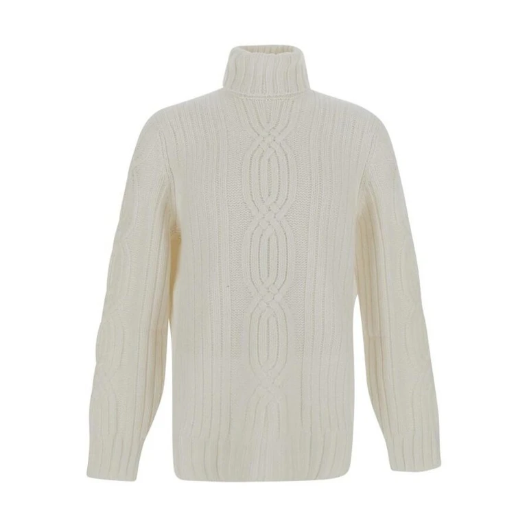Cream Cable-Knit Turtleneck Sweater