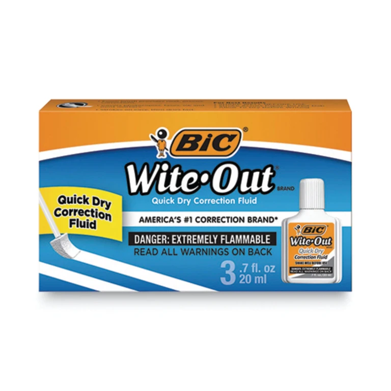 Wite-Out Quick Dry Correction Fluid, 20 ml Bottle, White, 3pk.