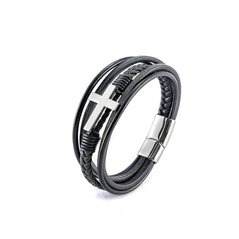 Elegante Leather Bracelet With Cross Leather Vbs001Sb-Pet