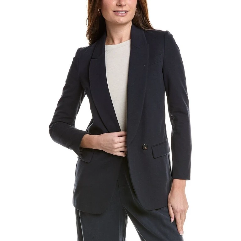 Navy Deconstructed Single-Button Blazer
