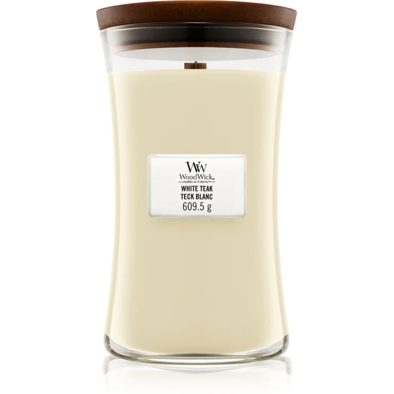 White Teak Scented Candle with Wooden Wick 609.5g