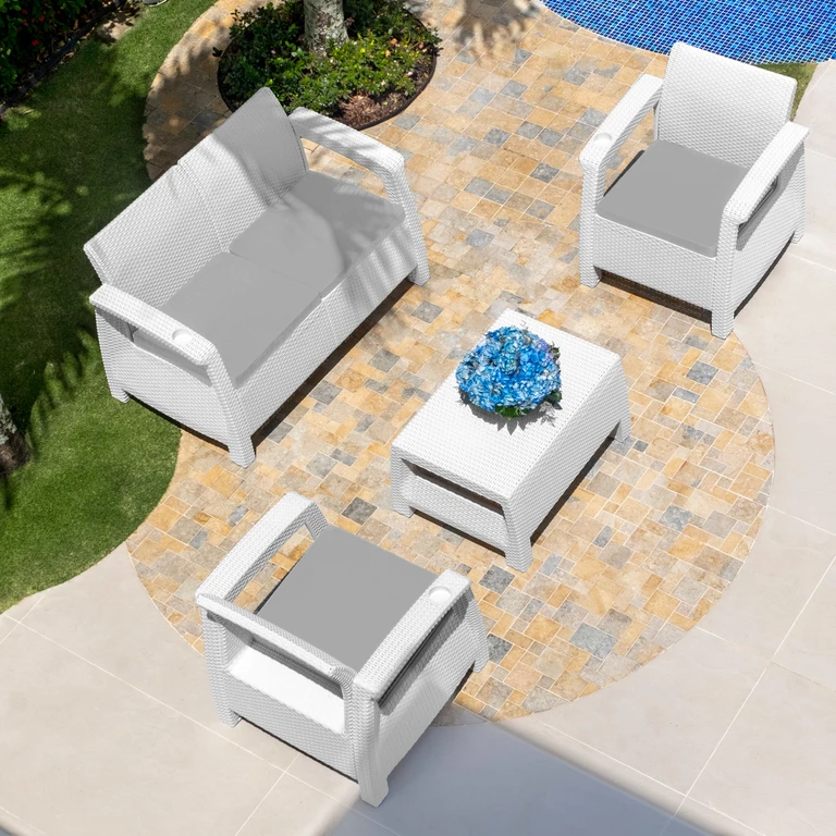 White 4-Piece Loveseat Set with Luxury Cushions