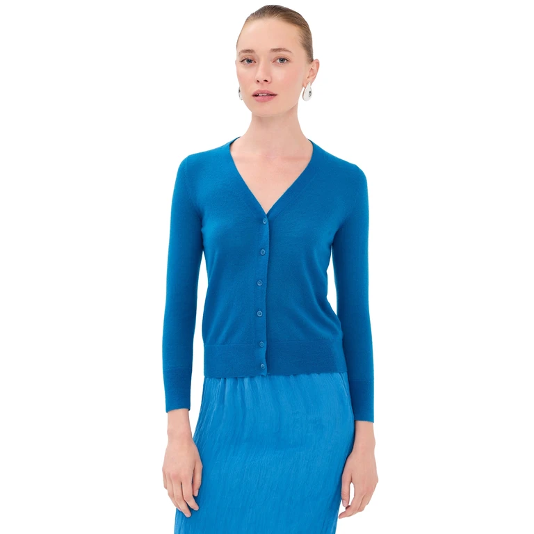 Mercerized Wool Shrunken Cardigan Bright Blue XS