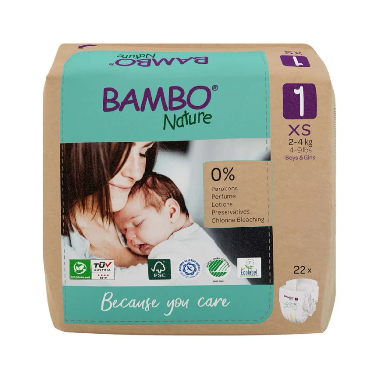 Bambo Natura Diapers XS Size 1 from 2 to 4 kg x22