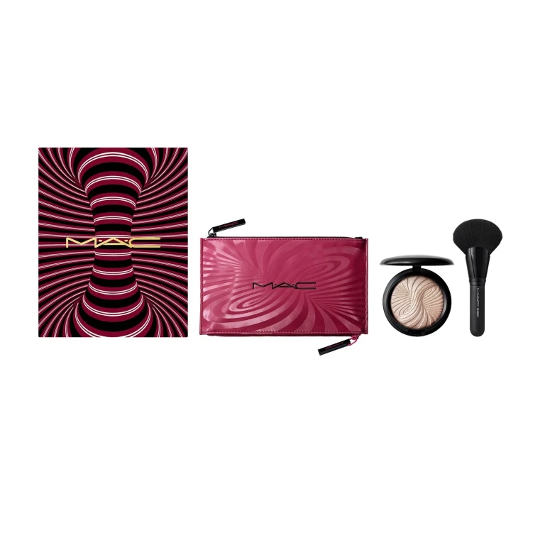 MAC Trick Of The Light Extra Dimension Skinfinish Kit: Burgundy Fabric Makeup Bag