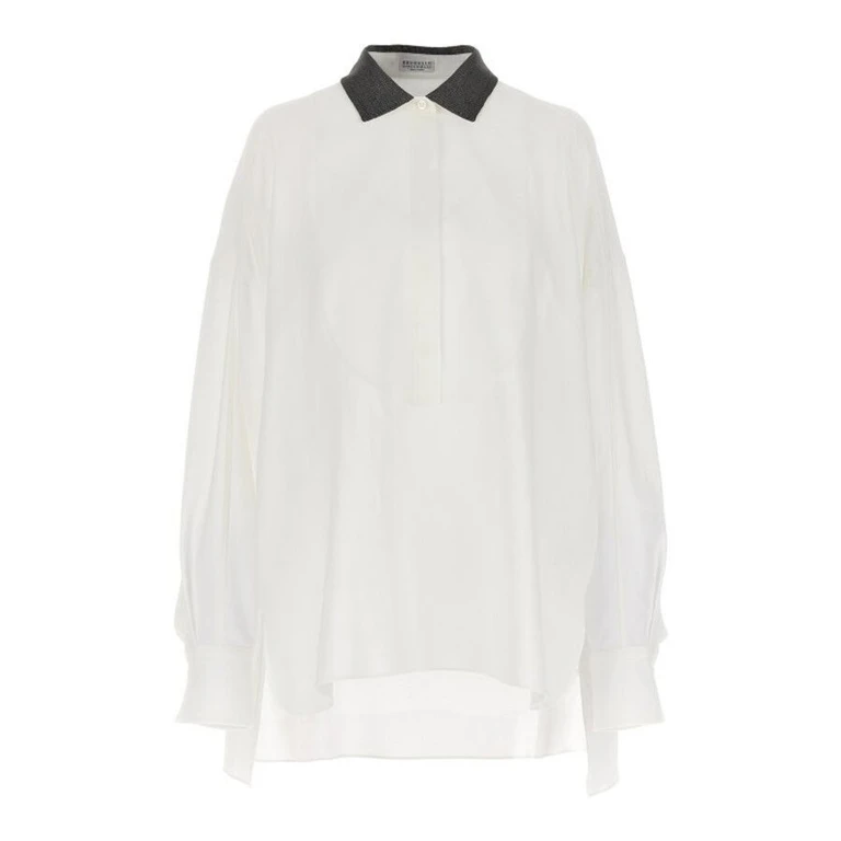 White Oversized Shirt With Contrast Collar