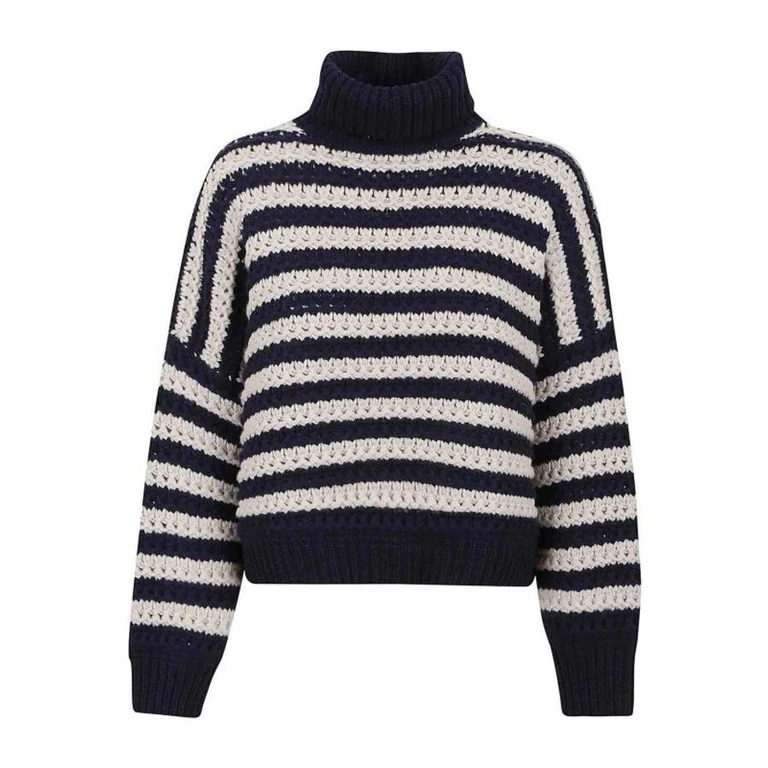 Women'S Navy Striped Turtleneck Knit Sweater