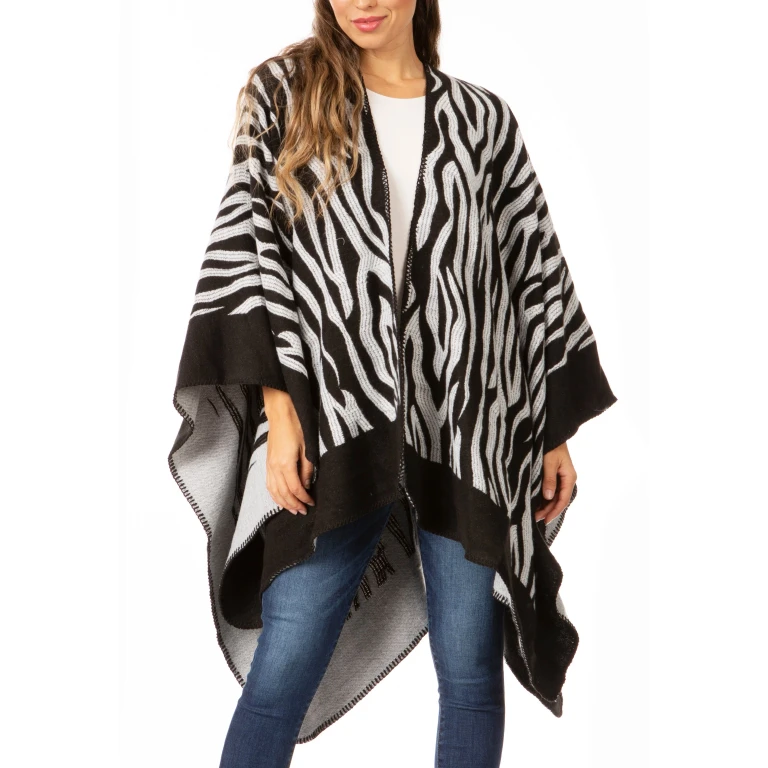 Sakkas Lupe Womens Reversible Poncho Wrap Cape Shawl Sweater Coat Cardigan Pattern