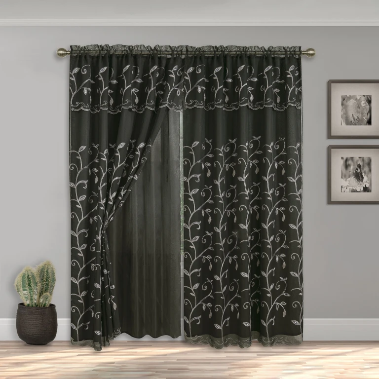 Set of 2 Lucia Curtain Panels - Attached Valance - 54" W x 84" L