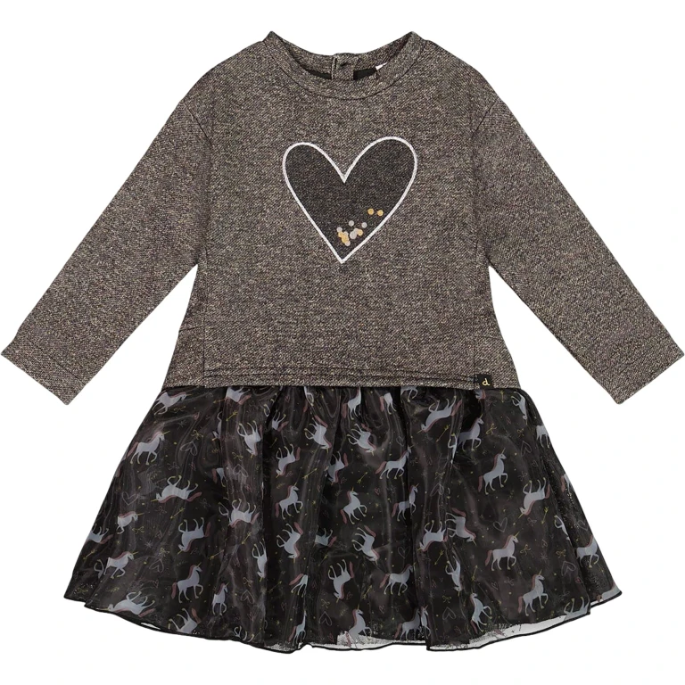 Heart Bi-Material Dress with Mesh Skirt - Little Girl