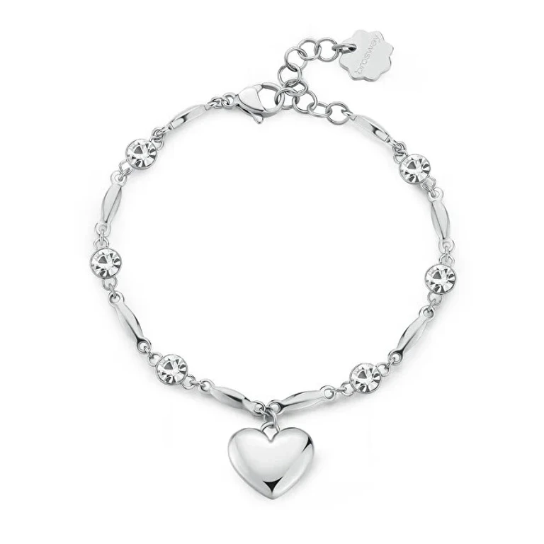 Beautiful Steel Bracelet with Heart-Shaped Crystals and Chakras BHKB211