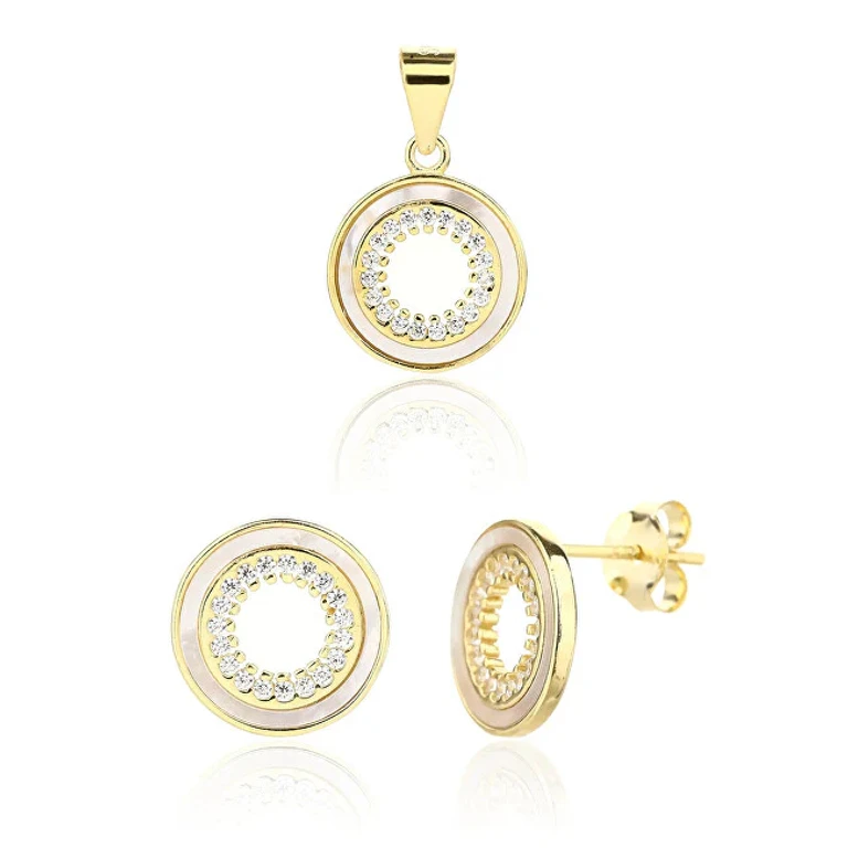 Gold-Plated Jewelry Set with Mother of Pearl Svls0129Sj6Go00 (Pendant, Earrings)