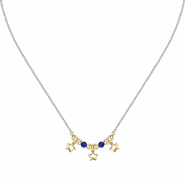 Dignified Two-Tone Necklace with Blue Agate Talismans Saix21