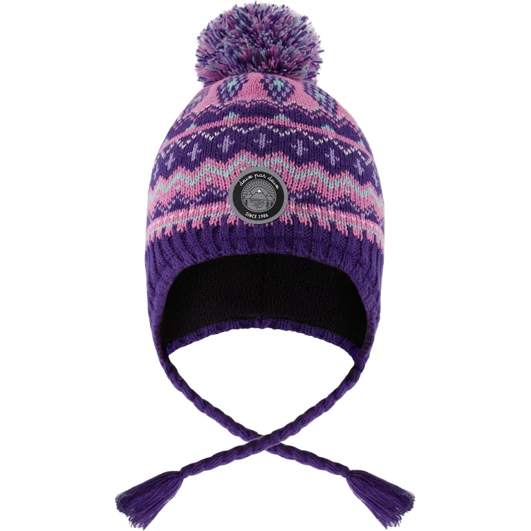Purple-Pink Lined Peruvian Knit Pompom Hat - Little Girl