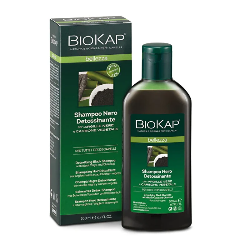 Detoxifying shampoo for hair with black clay and activated carbon 200 ml