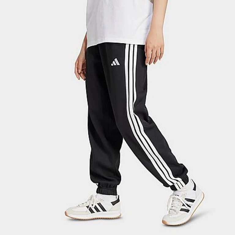 adidas Women's Essentials 3-Stripes Fleece Loose Pants in Black/White Size: XS