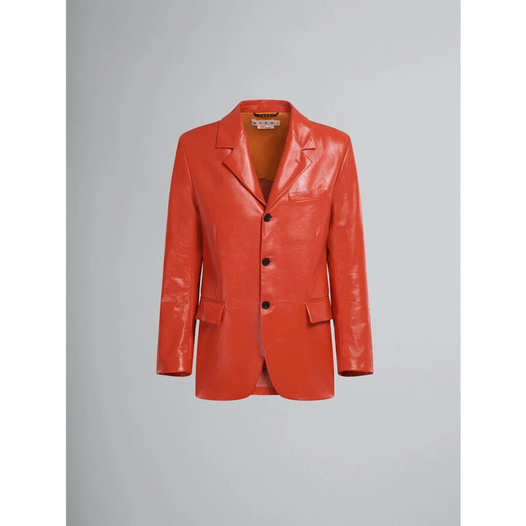 Men'S Orange-Red Leather Tailored Jacket
