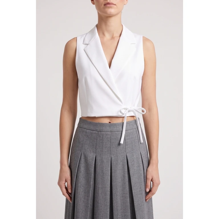 Women'S White Sleeveless Blazer Shirt
