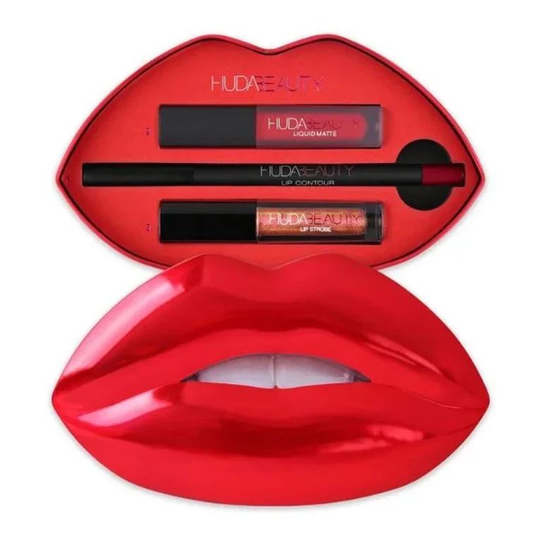 Matte Liquid Lipstick Set Huda Beauty Miniature with Lip Pencil and Lip Strobe