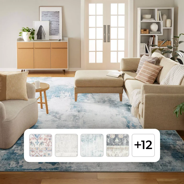 Everwash Washable 9' x 12' Area Rug, Blue Grey:- Blue Grey