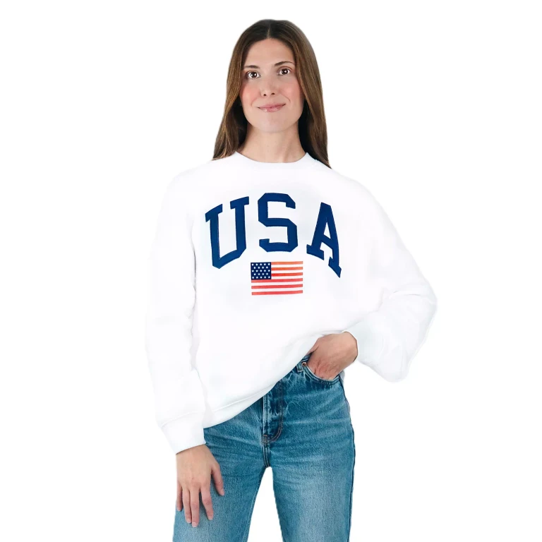 WOMEN'S AMERICANA CREWNECK SWEATSHIRT - WHITE XS:- XS, White