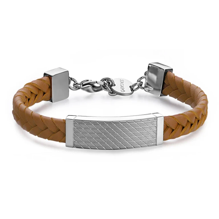 Brown Leather Bracelet for Men Ripple Srp71