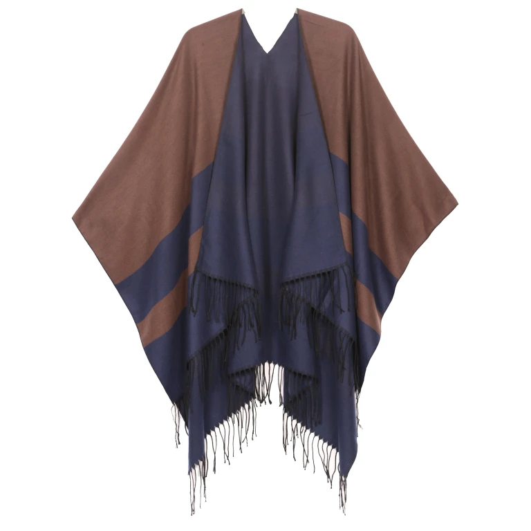 Sakkas Avi Women's Reversible Open Front Poncho Cardigan Ruana Cape Shawl W/Fringe
