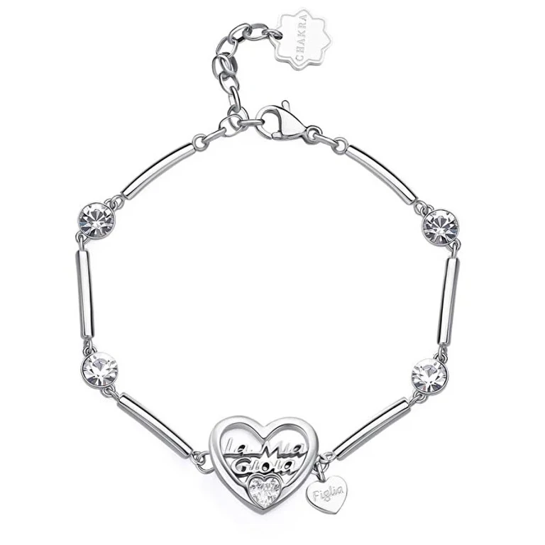 Delicate Steel Heart Bracelet with Chakra Crystals BHKB169