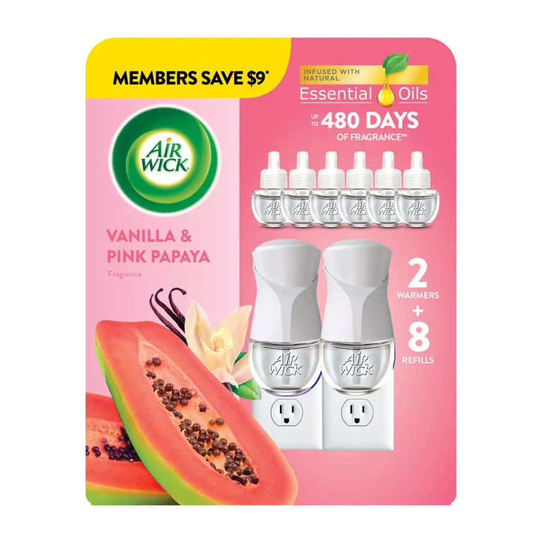 Plug In Scented Oil Air Freshener, Vanilla & Pink Papaya, 2 Warmers + 8 Refills