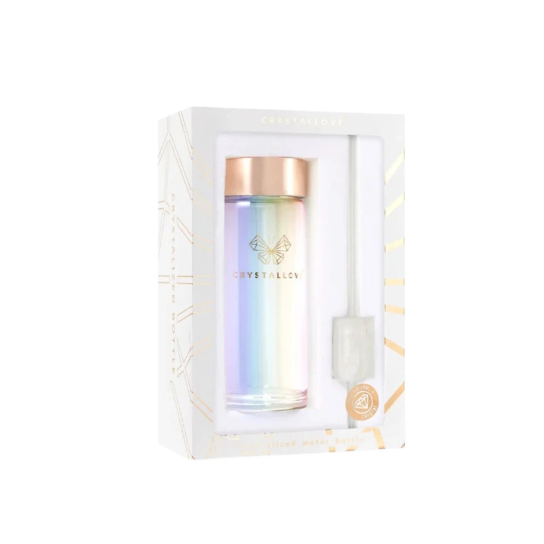 Straw Water Glass Water Bottle with Hologram Straw - Clear Quartz 400 ml