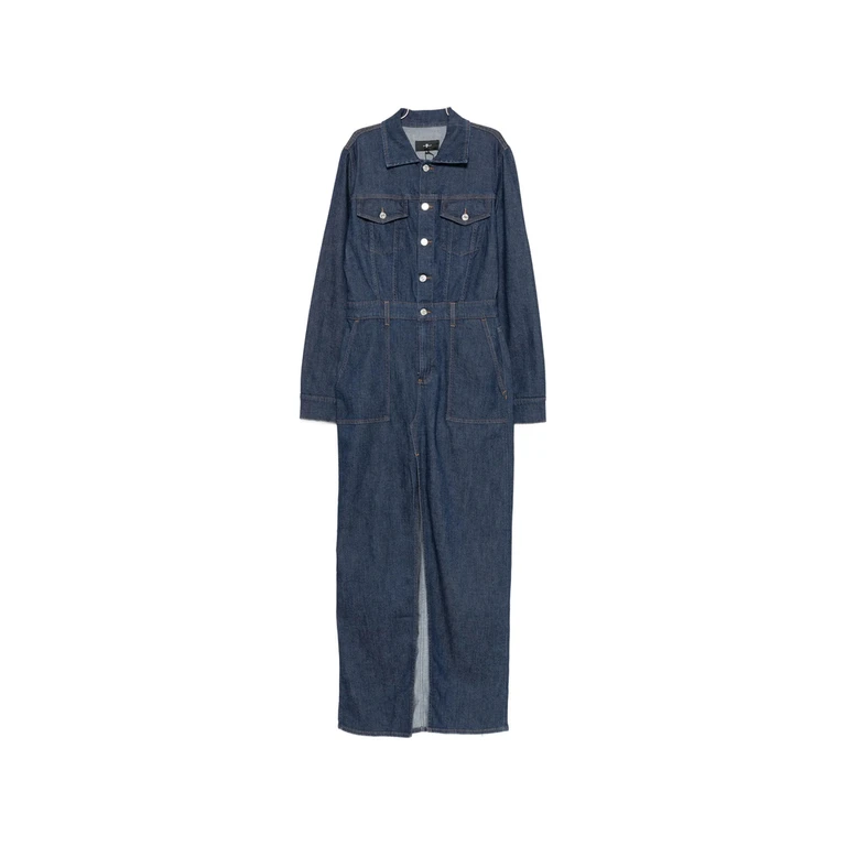 Utility Front-slit Maxi Denim Dress