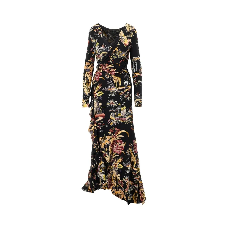 Stretch viscose long dress with print Woman 42