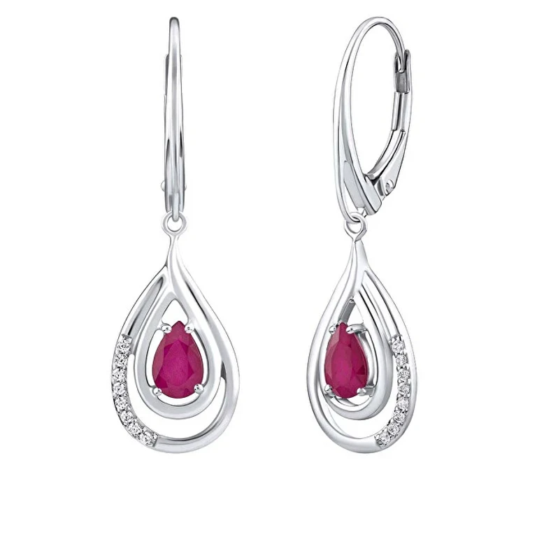 Luxury Silver Earrings With Rubies And Zirconia Fwe10130R